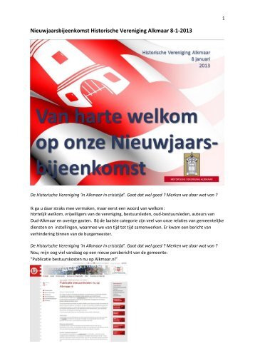 Nieuwjaarsbijeenkomst Historische Vereniging Alkmaar 8-1-2013
