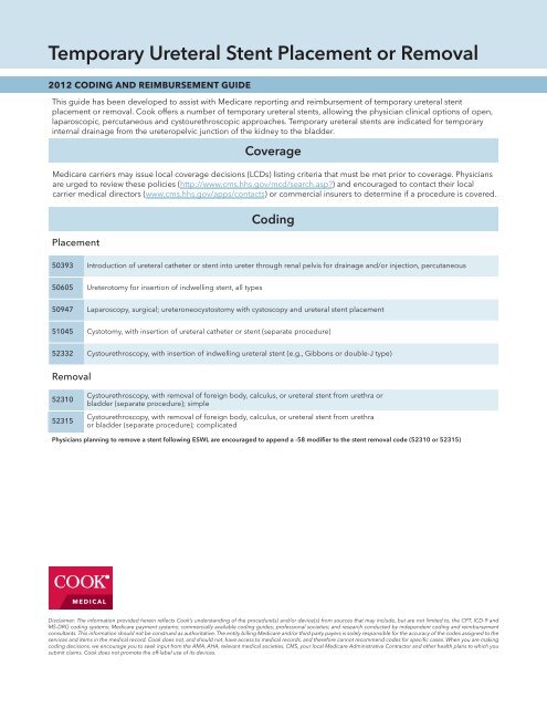 Temporary Ureteral Stent Placement or Removal - Cook Medical