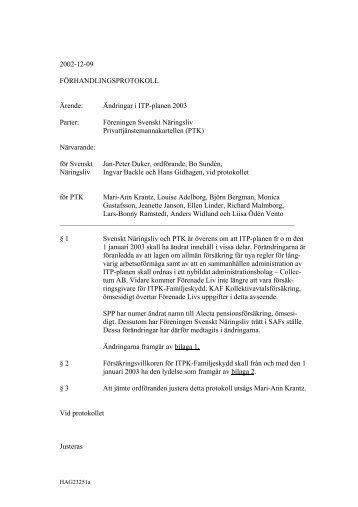 Ändringar i ITP-planen 2003 Parter: Föreningen Svenskt ... - PTK