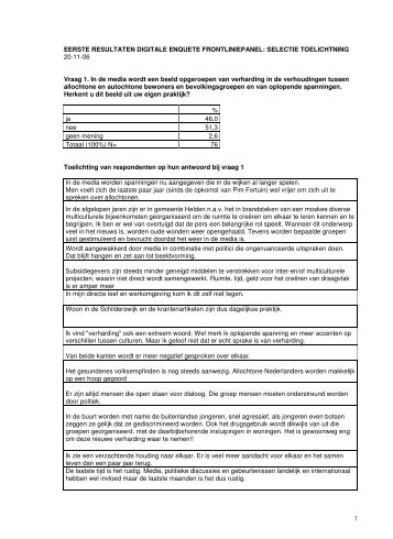 1 EERSTE RESULTATEN DIGITALE ENQUETE FRONTLINIEPANEL
