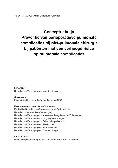 Perioperatieve behandeling van de pulmonaal belaste patienten