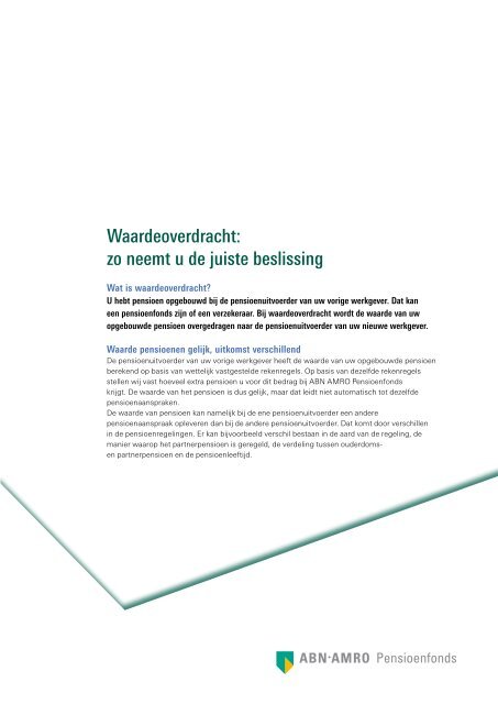 Checklist Inkomende waardeoverdracht - ABN AMRO Pensioenfonds