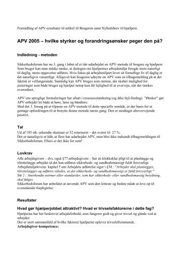 APV 2005 – hvilke styrker og forandringsønsker peger den på ...