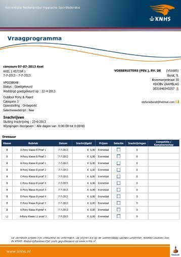 Inschrijven - KNHS Zeeland