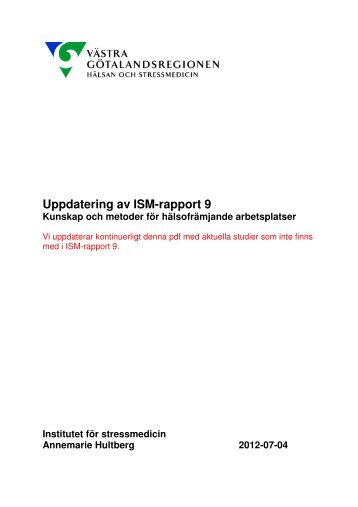 Aktuell uppdatering av ISM-rapport 9 - Institutet för stressmedicin