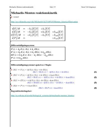 Michaelis-Menten reaktionskinetik - Steen Toft Jørgensen