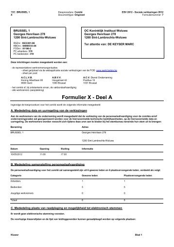 Formulier X - Koninklijk Instituut Woluwe