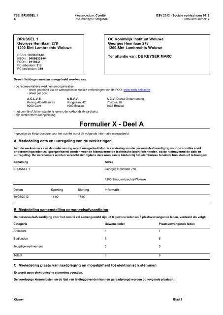 Formulier X - Koninklijk Instituut Woluwe