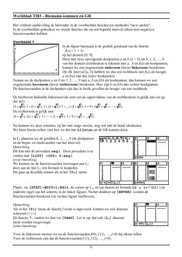 Werkblad TI83 - Riemann-sommen en GR