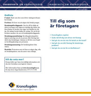 KFM 911-15 utgåva 1, SNABBFAKTA OM KRONOFOGDEN - Till dig ...