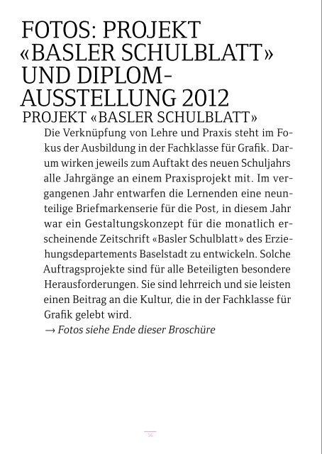 Broschüre Fachklasse für Grafik 2013 - Schule für Gestaltung Basel