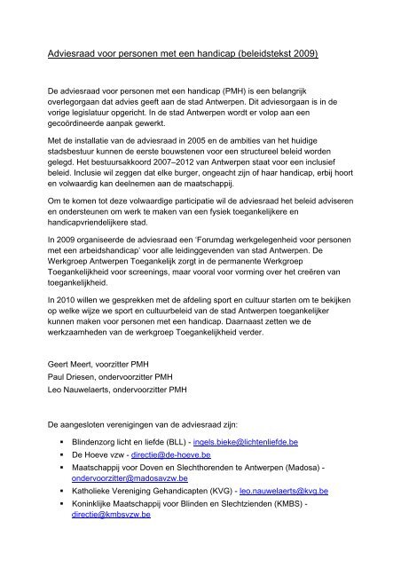 Beleidstekst Adviesraad voor personen met een handicap ... - Deurne