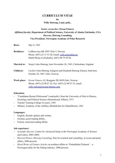 CURRICULUM VITAE - The Norwegian Scientific Academy for Polar ...