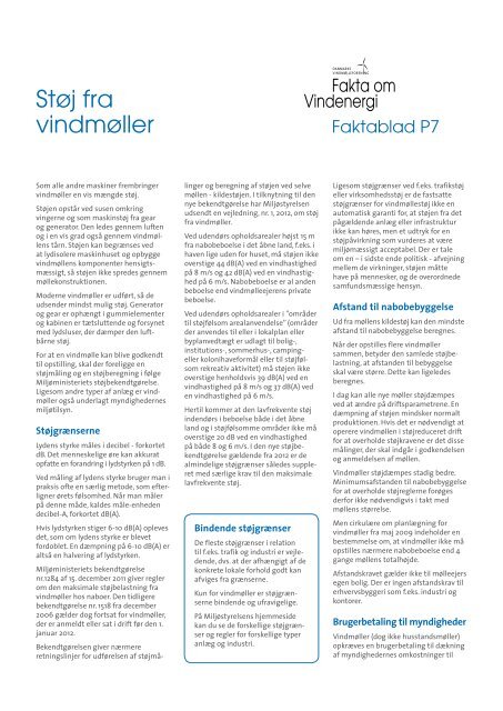 Faktablad P7 "Støj fra vindmøller" - Danmarks Vindmølleforening