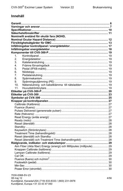 CVX-300 CVX-300 -P Excimerlasersystem Bruksanvisning