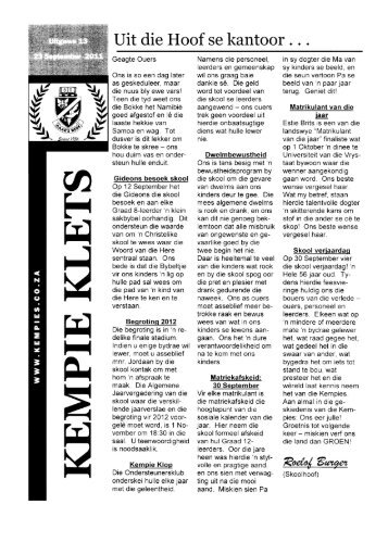 Uit die Hoof se kantoor . • • - Hoërskool Kempton Park