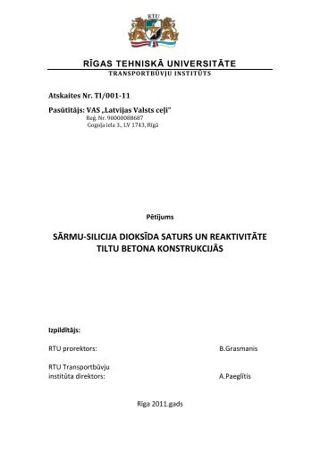 Sārmu-silīcija dioksīda saturs un reaktivitāte tiltu betona konstrukcijās