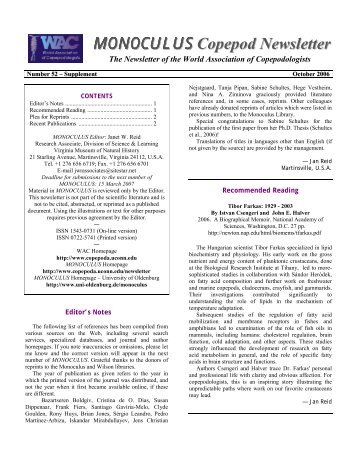 MONOCULUS Copepod Newsletter - World Association of ...