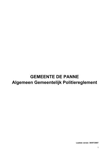 GEMEENTE DE PANNE Algemeen Gemeentelijk Politiereglement