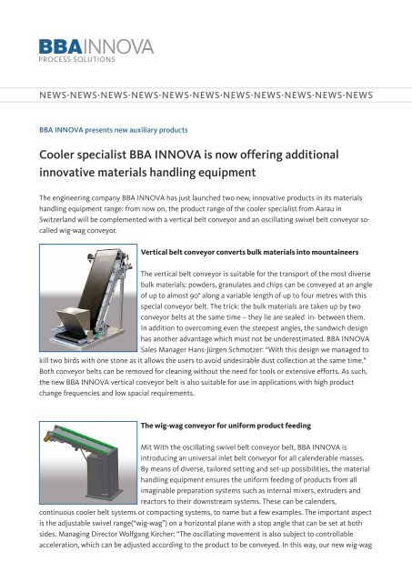 Cooler specialist BBA INNOVA is now offering additional innovative ...
