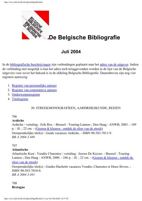 De Belgische Bibliografie - Koninklijke Bibliotheek van België