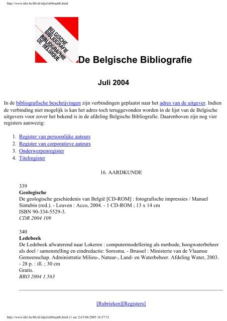 De Belgische Bibliografie - Koninklijke Bibliotheek van België