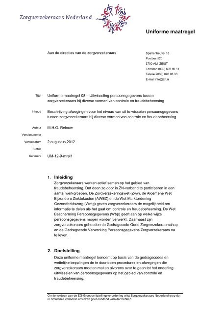 Informatieuitwisseling zorgverzekeraars bij controle en ...