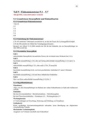 Teil 5 : Einkommensteuer 5.1 – 5.7