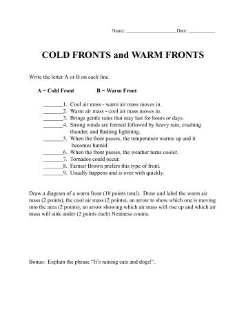 Cold fronts and warm fronts - nasa