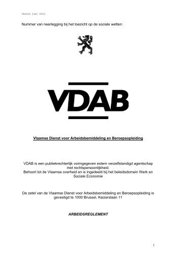 Arbeidsreglement VDAB - Bestuurszaken