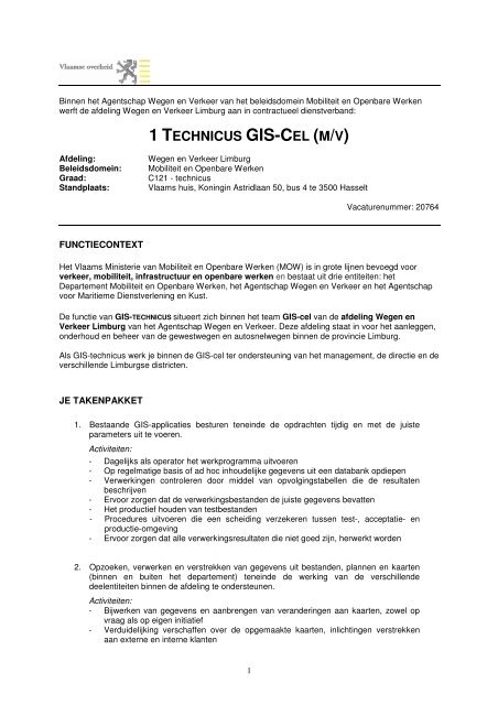 1 TECHNICUS GIS-CEL (M/V) - Jobpunt Vlaanderen