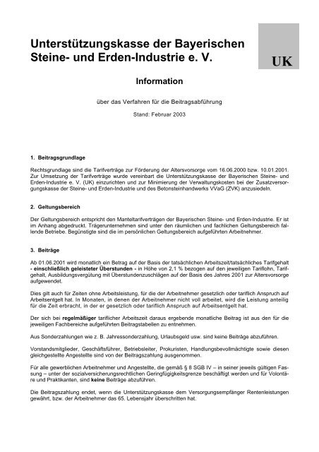 Unterstutzungskasse Der Bayerischen Steine Und Zvk Bayern De