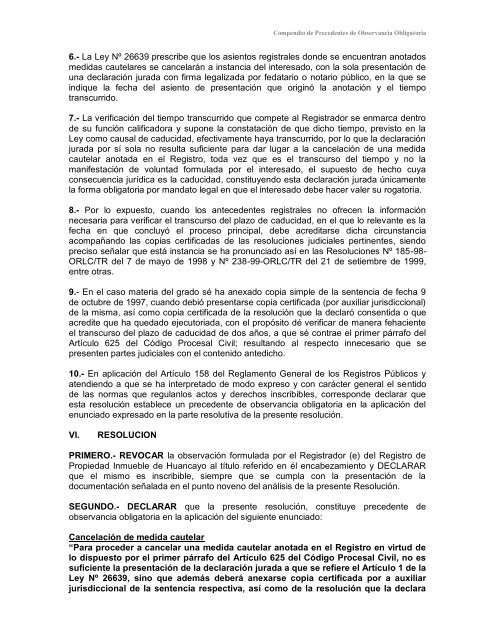 Compendio de Precedentes de Observancia Obligatoria - Sunarp