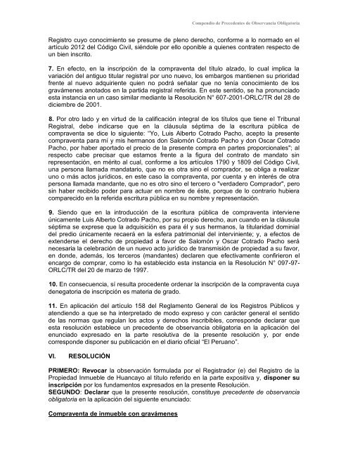 Compendio de Precedentes de Observancia Obligatoria - Sunarp