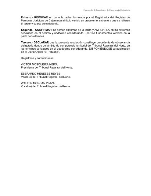 Compendio de Precedentes de Observancia Obligatoria - Sunarp