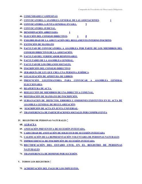 Compendio de Precedentes de Observancia Obligatoria - Sunarp