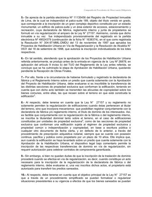 Compendio de Precedentes de Observancia Obligatoria - Sunarp