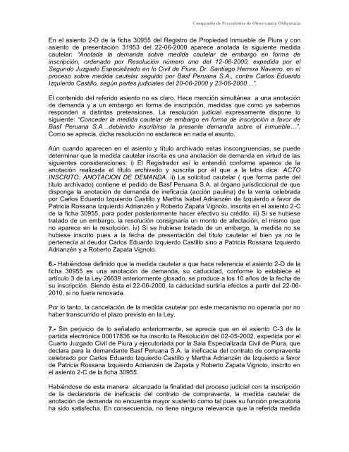 Compendio de Precedentes de Observancia Obligatoria - Sunarp