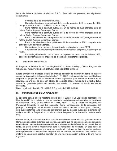 Compendio de Precedentes de Observancia Obligatoria - Sunarp