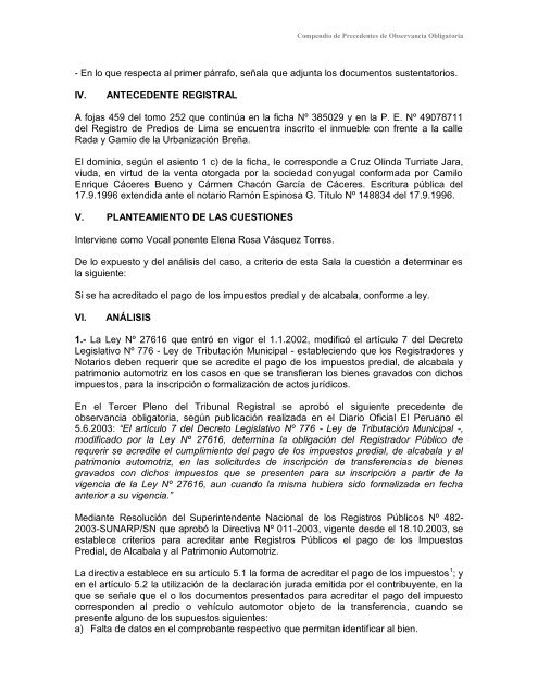 Compendio de Precedentes de Observancia Obligatoria - Sunarp