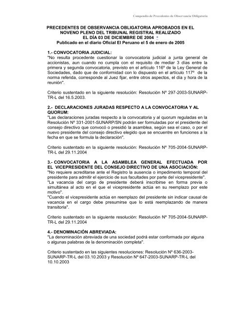 Compendio de Precedentes de Observancia Obligatoria - Sunarp