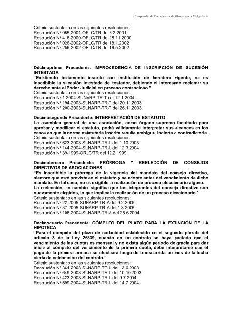 Compendio de Precedentes de Observancia Obligatoria - Sunarp