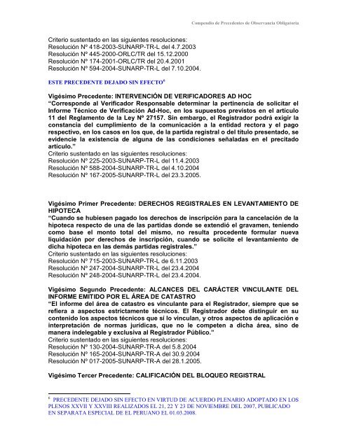 Compendio de Precedentes de Observancia Obligatoria - Sunarp