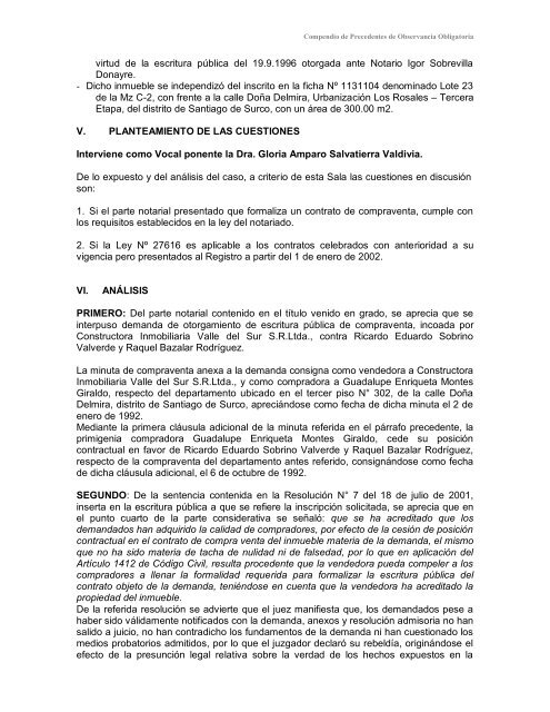 Compendio de Precedentes de Observancia Obligatoria - Sunarp