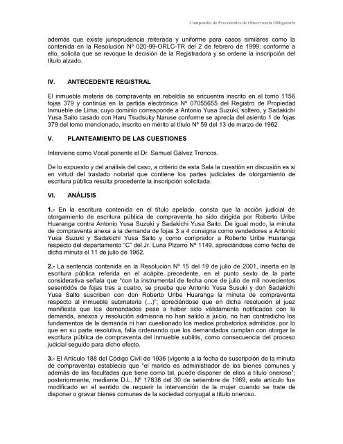 Compendio de Precedentes de Observancia Obligatoria - Sunarp