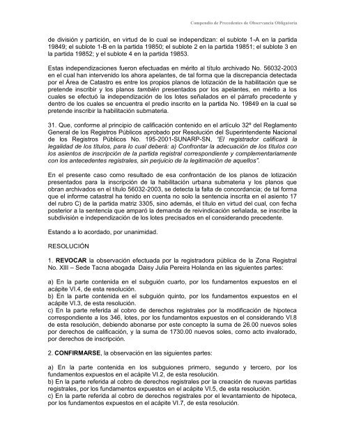 Compendio de Precedentes de Observancia Obligatoria - Sunarp