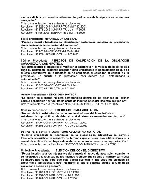 Compendio de Precedentes de Observancia Obligatoria - Sunarp