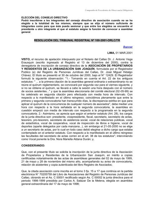 Compendio de Precedentes de Observancia Obligatoria - Sunarp