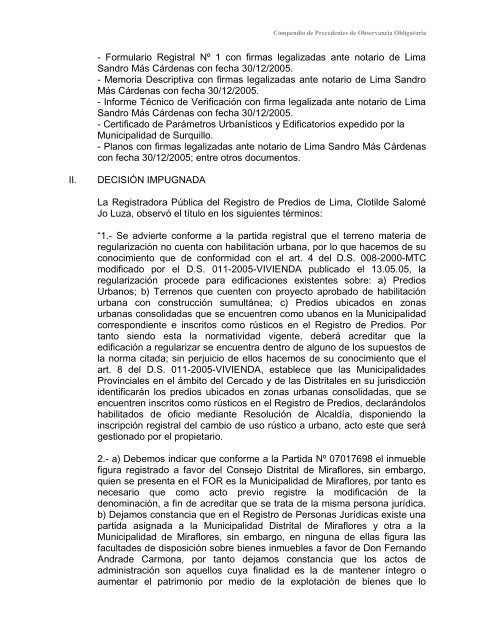 Compendio de Precedentes de Observancia Obligatoria - Sunarp