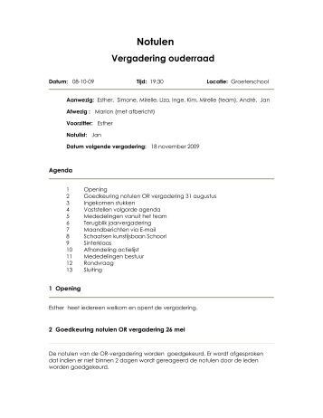 Notulen vergadering nr  Kinderopvang De Palmboom
